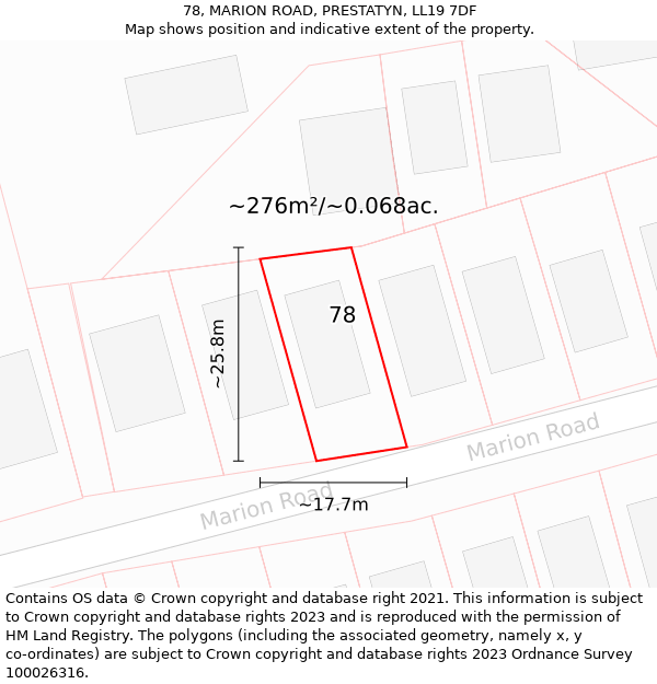 78, MARION ROAD, PRESTATYN, LL19 7DF: Plot and title map