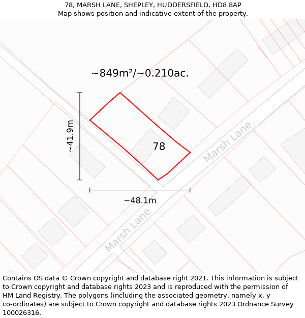 78, MARSH LANE, SHEPLEY, HUDDERSFIELD, HD8 8AP: Plot and title map