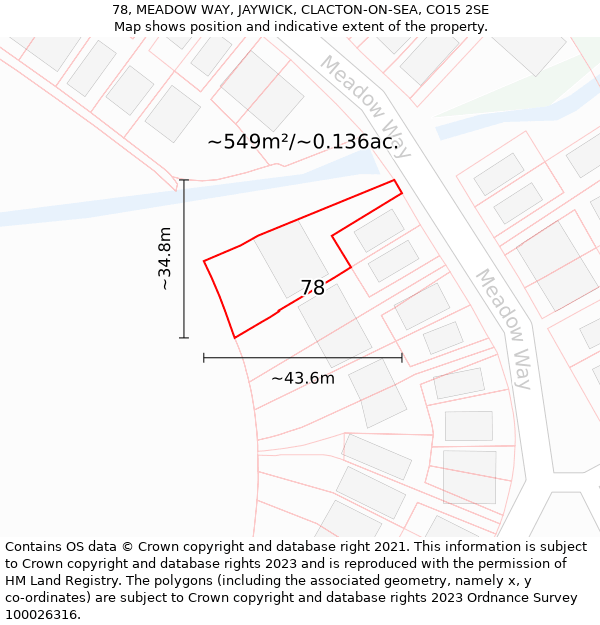 78, MEADOW WAY, JAYWICK, CLACTON-ON-SEA, CO15 2SE: Plot and title map