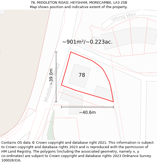 78, MIDDLETON ROAD, HEYSHAM, MORECAMBE, LA3 2SB: Plot and title map