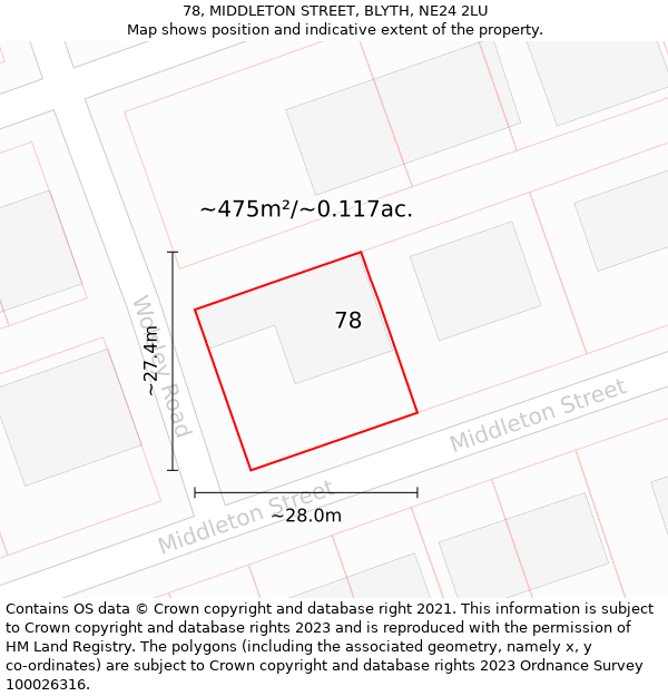 78, MIDDLETON STREET, BLYTH, NE24 2LU: Plot and title map