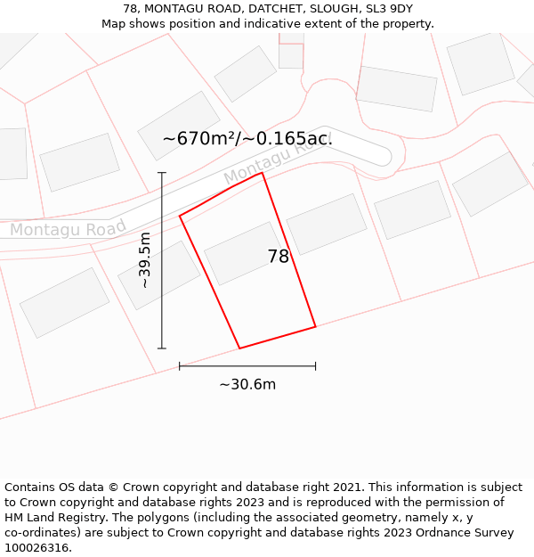 78, MONTAGU ROAD, DATCHET, SLOUGH, SL3 9DY: Plot and title map