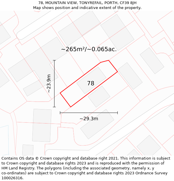 78, MOUNTAIN VIEW, TONYREFAIL, PORTH, CF39 8JH: Plot and title map