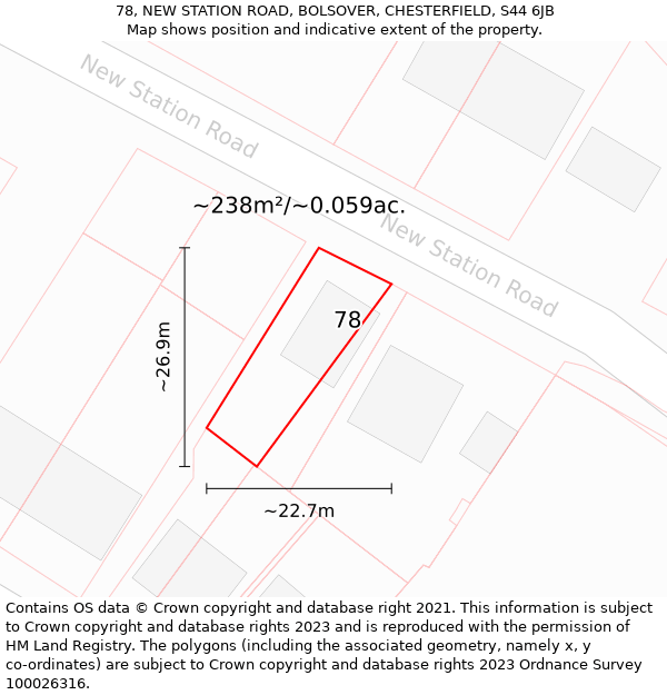 78, NEW STATION ROAD, BOLSOVER, CHESTERFIELD, S44 6JB: Plot and title map