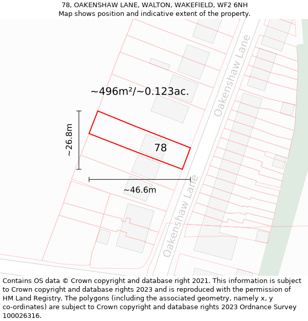 78, OAKENSHAW LANE, WALTON, WAKEFIELD, WF2 6NH: Plot and title map