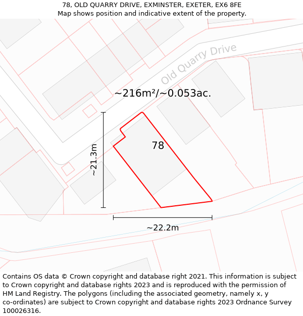 78, OLD QUARRY DRIVE, EXMINSTER, EXETER, EX6 8FE: Plot and title map