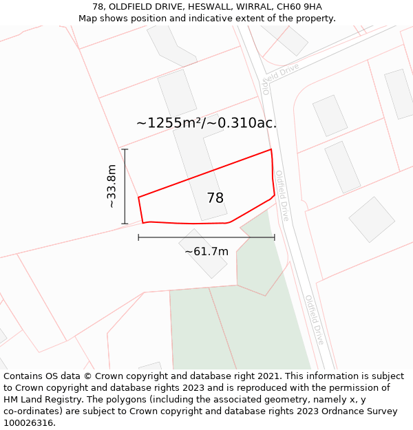 78, OLDFIELD DRIVE, HESWALL, WIRRAL, CH60 9HA: Plot and title map