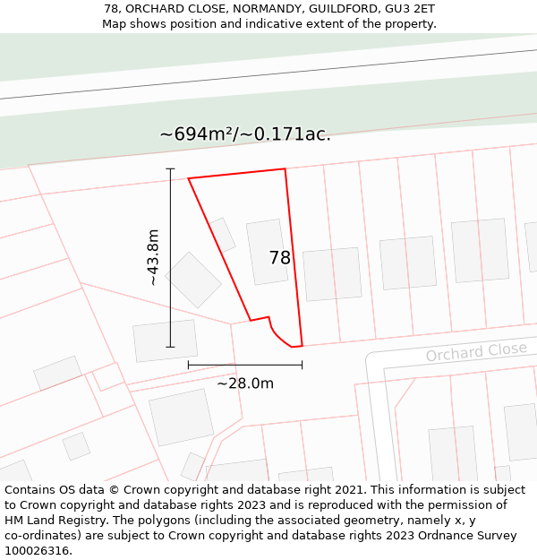 78, ORCHARD CLOSE, NORMANDY, GUILDFORD, GU3 2ET: Plot and title map