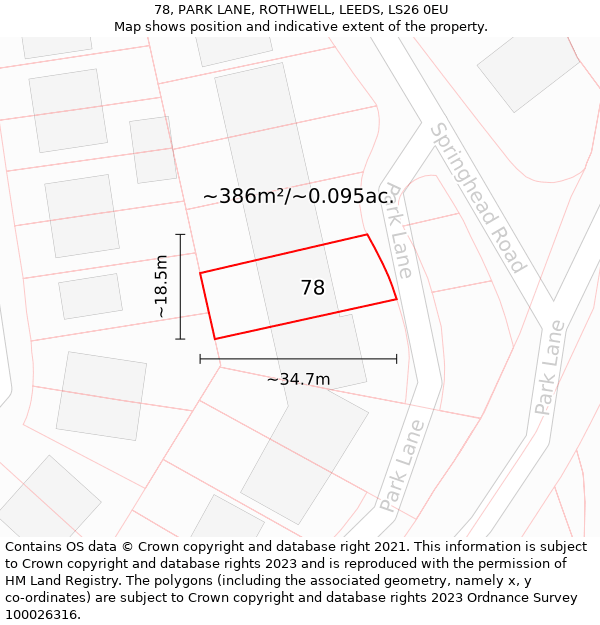 78, PARK LANE, ROTHWELL, LEEDS, LS26 0EU: Plot and title map