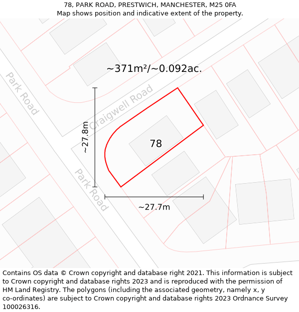 78, PARK ROAD, PRESTWICH, MANCHESTER, M25 0FA: Plot and title map