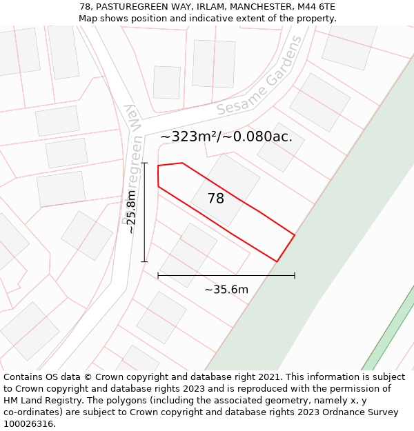 78, PASTUREGREEN WAY, IRLAM, MANCHESTER, M44 6TE: Plot and title map