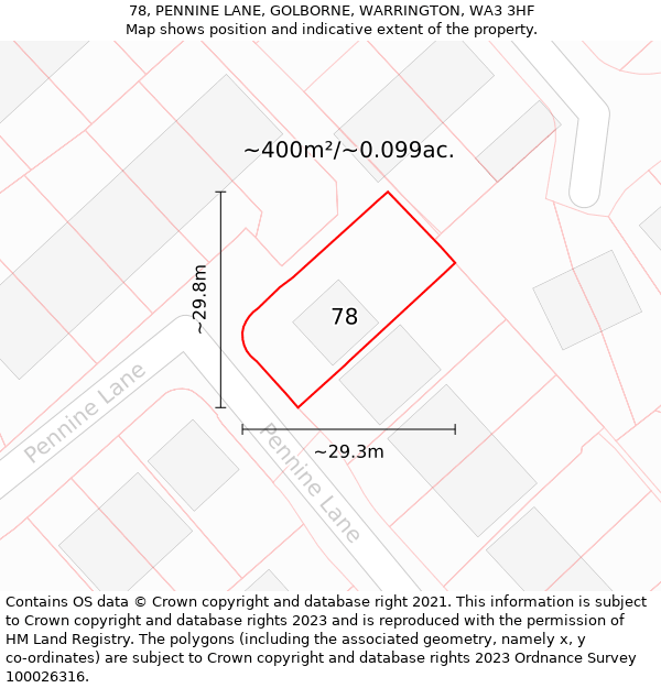 78, PENNINE LANE, GOLBORNE, WARRINGTON, WA3 3HF: Plot and title map