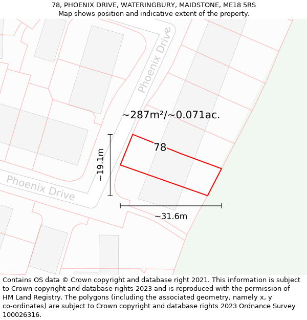 78, PHOENIX DRIVE, WATERINGBURY, MAIDSTONE, ME18 5RS: Plot and title map