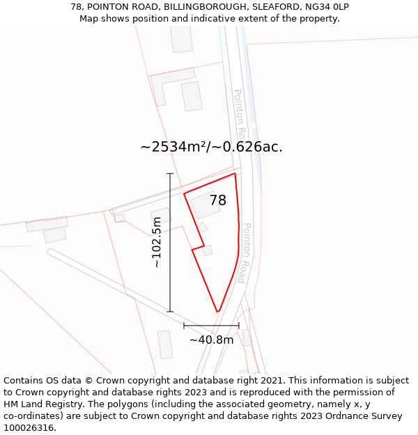 78, POINTON ROAD, BILLINGBOROUGH, SLEAFORD, NG34 0LP: Plot and title map