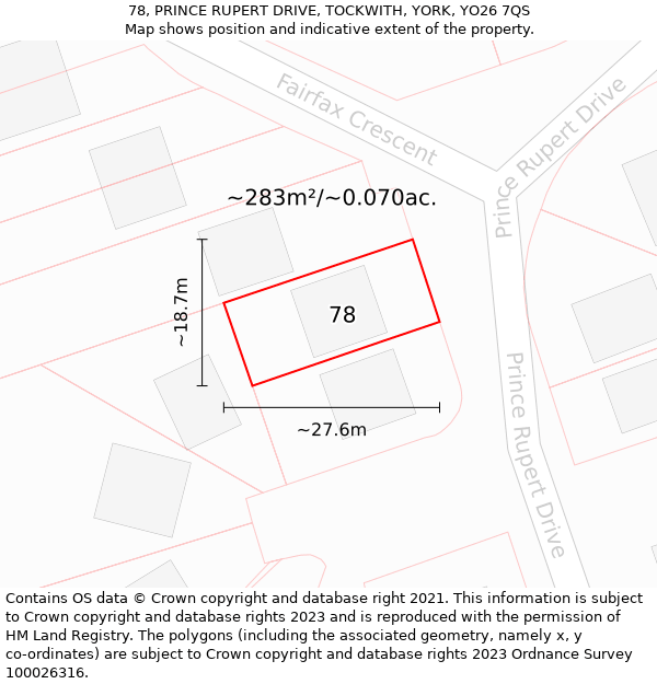 78, PRINCE RUPERT DRIVE, TOCKWITH, YORK, YO26 7QS: Plot and title map