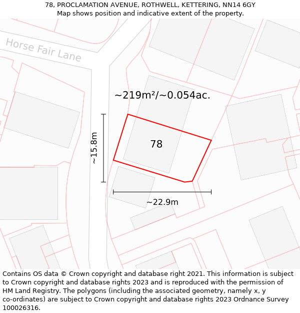78, PROCLAMATION AVENUE, ROTHWELL, KETTERING, NN14 6GY: Plot and title map