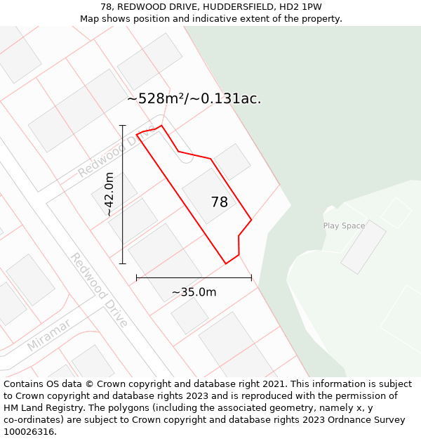 78, REDWOOD DRIVE, HUDDERSFIELD, HD2 1PW: Plot and title map