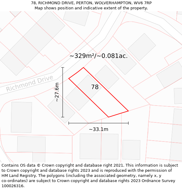 78, RICHMOND DRIVE, PERTON, WOLVERHAMPTON, WV6 7RP: Plot and title map