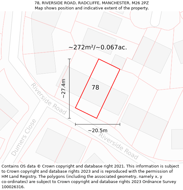 78, RIVERSIDE ROAD, RADCLIFFE, MANCHESTER, M26 2PZ: Plot and title map