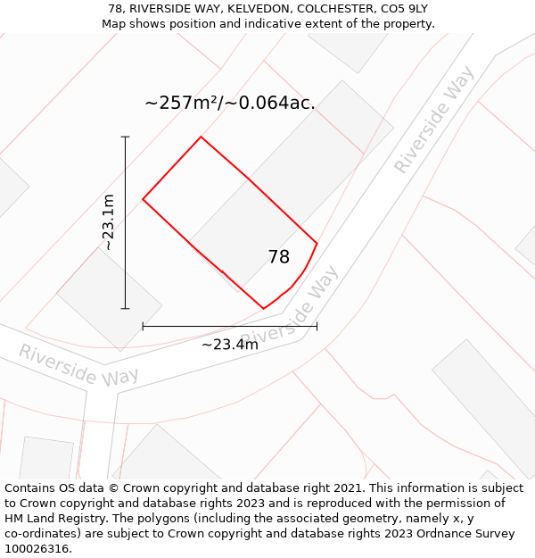 78, RIVERSIDE WAY, KELVEDON, COLCHESTER, CO5 9LY: Plot and title map