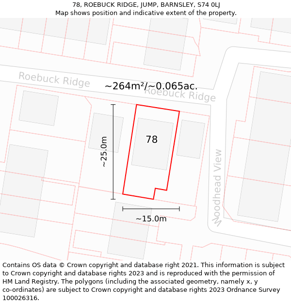 78, ROEBUCK RIDGE, JUMP, BARNSLEY, S74 0LJ: Plot and title map