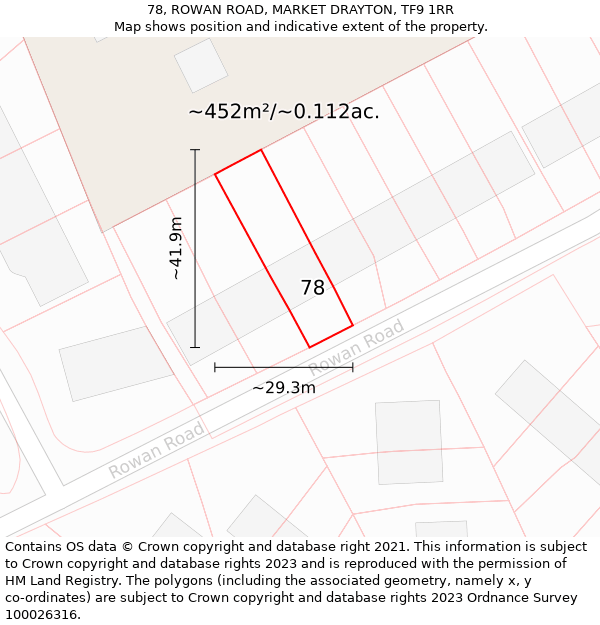 78, ROWAN ROAD, MARKET DRAYTON, TF9 1RR: Plot and title map