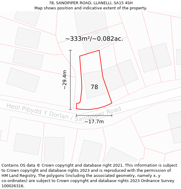 78, SANDPIPER ROAD, LLANELLI, SA15 4SH: Plot and title map