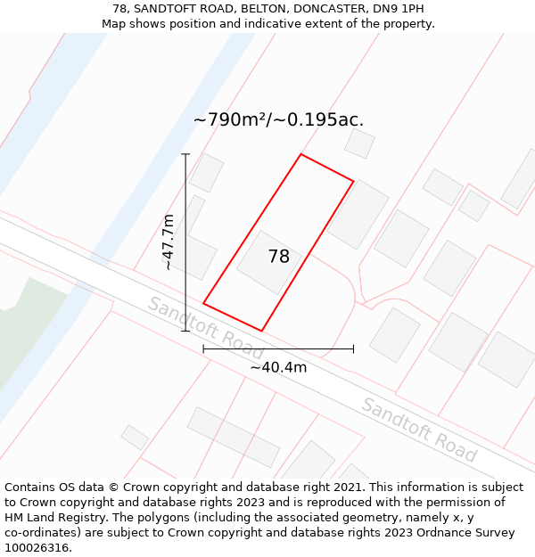 78, SANDTOFT ROAD, BELTON, DONCASTER, DN9 1PH: Plot and title map