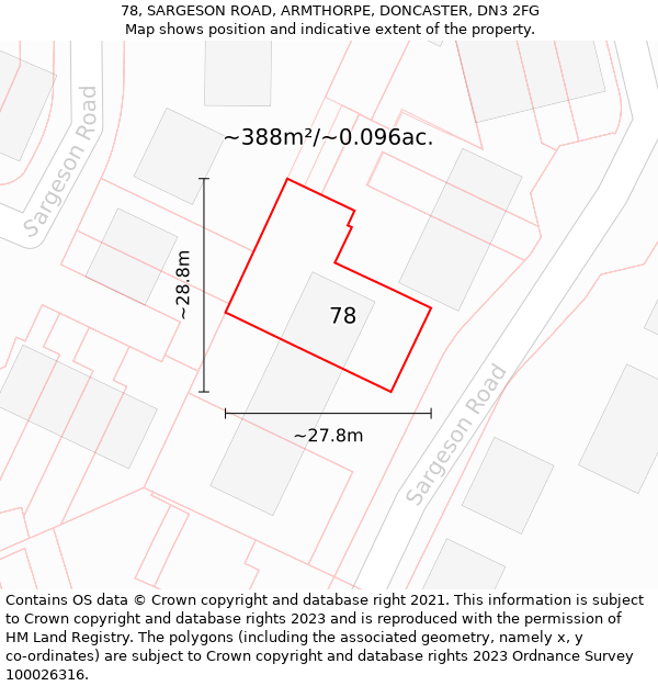 78, SARGESON ROAD, ARMTHORPE, DONCASTER, DN3 2FG: Plot and title map