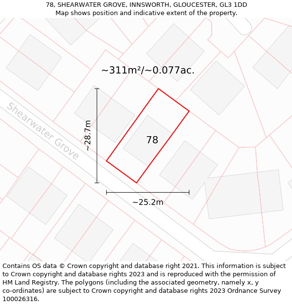 78, SHEARWATER GROVE, INNSWORTH, GLOUCESTER, GL3 1DD: Plot and title map