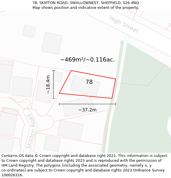 78, SKIPTON ROAD, SWALLOWNEST, SHEFFIELD, S26 4NQ: Plot and title map