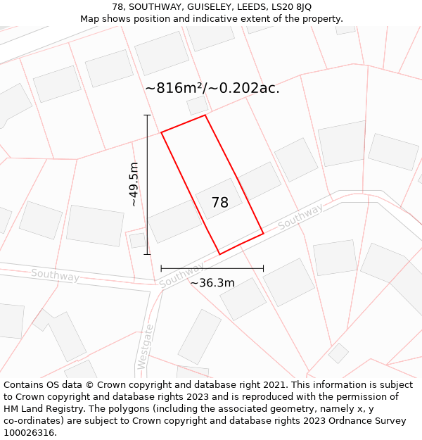 78, SOUTHWAY, GUISELEY, LEEDS, LS20 8JQ: Plot and title map