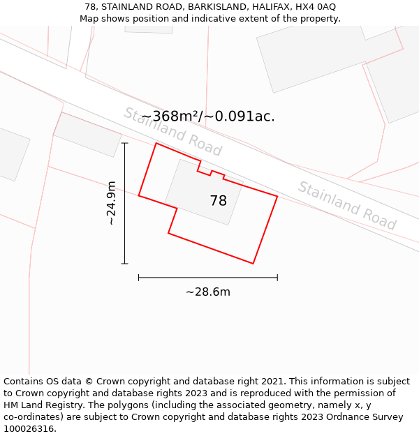 78, STAINLAND ROAD, BARKISLAND, HALIFAX, HX4 0AQ: Plot and title map