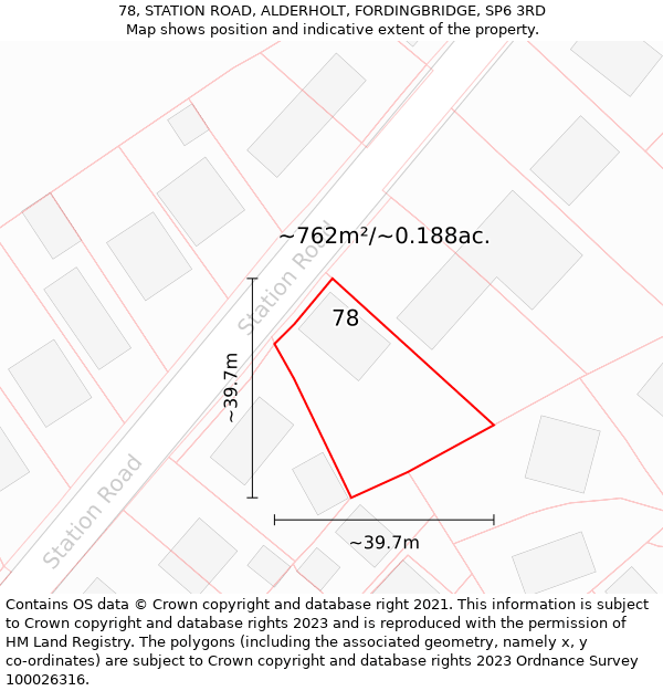 78, STATION ROAD, ALDERHOLT, FORDINGBRIDGE, SP6 3RD: Plot and title map