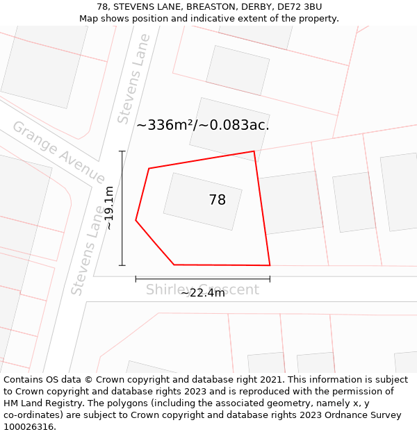 78, STEVENS LANE, BREASTON, DERBY, DE72 3BU: Plot and title map