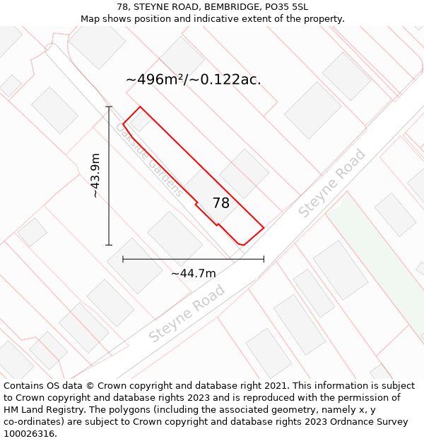 78, STEYNE ROAD, BEMBRIDGE, PO35 5SL: Plot and title map