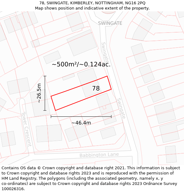 78, SWINGATE, KIMBERLEY, NOTTINGHAM, NG16 2PQ: Plot and title map