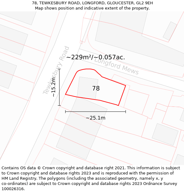 78, TEWKESBURY ROAD, LONGFORD, GLOUCESTER, GL2 9EH: Plot and title map