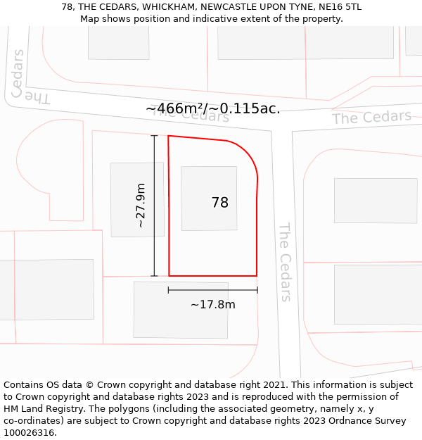 78, THE CEDARS, WHICKHAM, NEWCASTLE UPON TYNE, NE16 5TL: Plot and title map