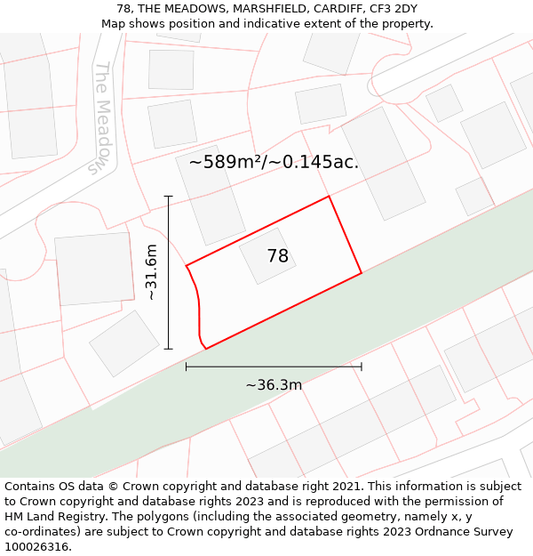 78, THE MEADOWS, MARSHFIELD, CARDIFF, CF3 2DY: Plot and title map