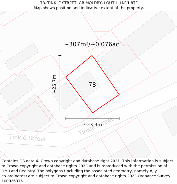 78, TINKLE STREET, GRIMOLDBY, LOUTH, LN11 8TF: Plot and title map