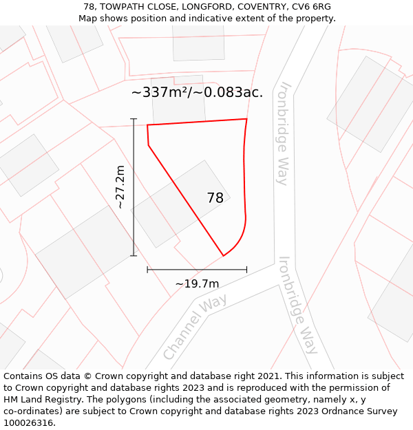 78, TOWPATH CLOSE, LONGFORD, COVENTRY, CV6 6RG: Plot and title map