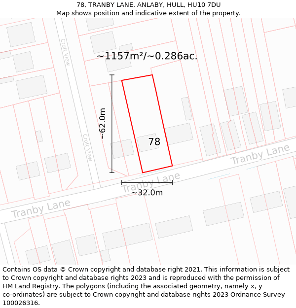 78, TRANBY LANE, ANLABY, HULL, HU10 7DU: Plot and title map