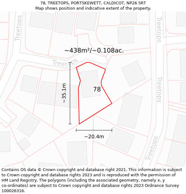 78, TREETOPS, PORTSKEWETT, CALDICOT, NP26 5RT: Plot and title map