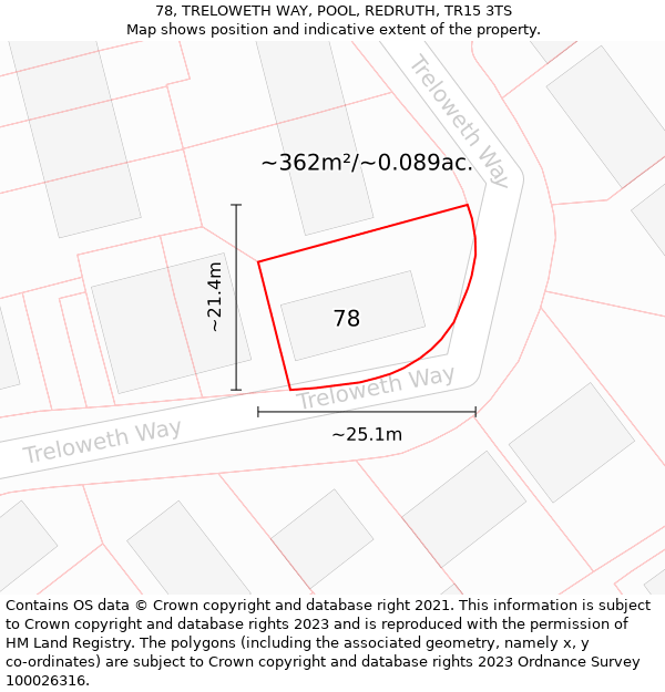 78, TRELOWETH WAY, POOL, REDRUTH, TR15 3TS: Plot and title map