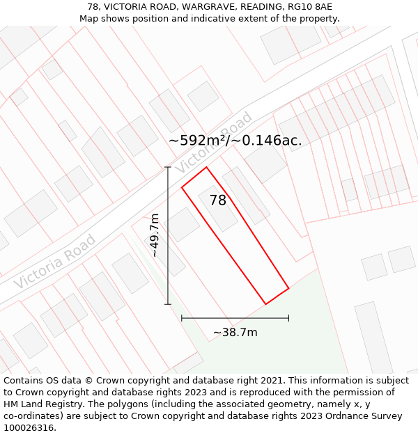 78, VICTORIA ROAD, WARGRAVE, READING, RG10 8AE: Plot and title map