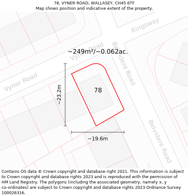 78, VYNER ROAD, WALLASEY, CH45 6TF: Plot and title map