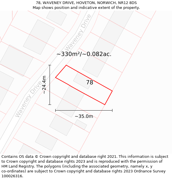 78, WAVENEY DRIVE, HOVETON, NORWICH, NR12 8DS: Plot and title map