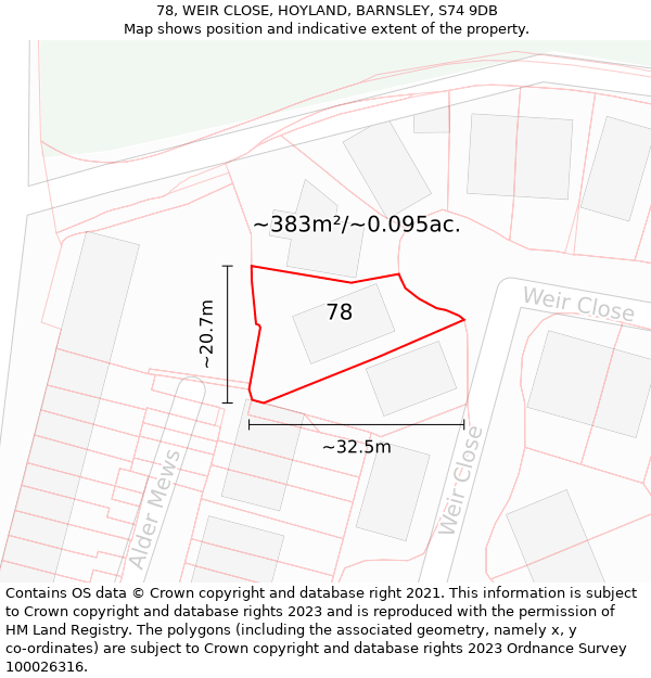 78, WEIR CLOSE, HOYLAND, BARNSLEY, S74 9DB: Plot and title map