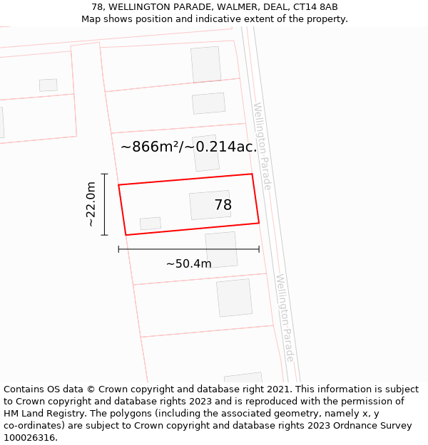 78, WELLINGTON PARADE, WALMER, DEAL, CT14 8AB: Plot and title map